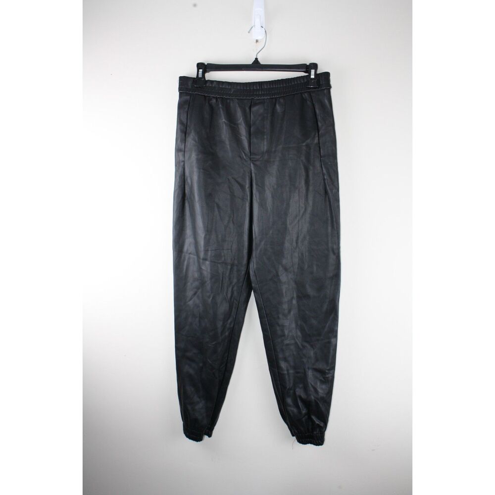Zara Faux Leather Jogger Pants Black Size US 8 NWT Elastic Waist Ankle